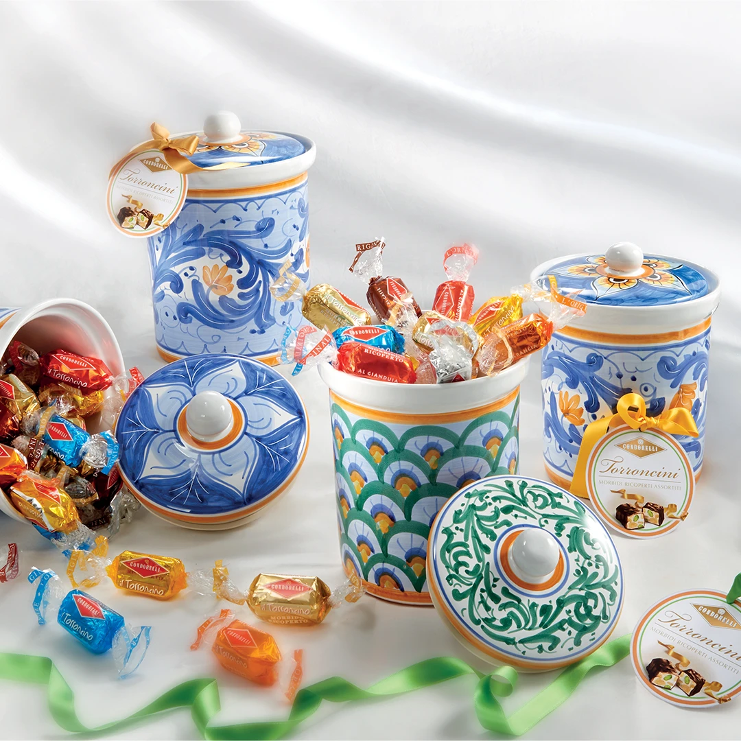 Biscottiera in ceramica con torroncini assortiti 250g